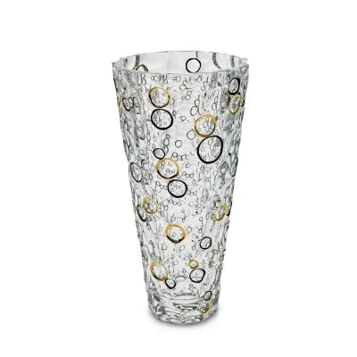 Кристална ваза за цветя 31 см Lisboa Gold and Black Circles, Bohemia Crystal