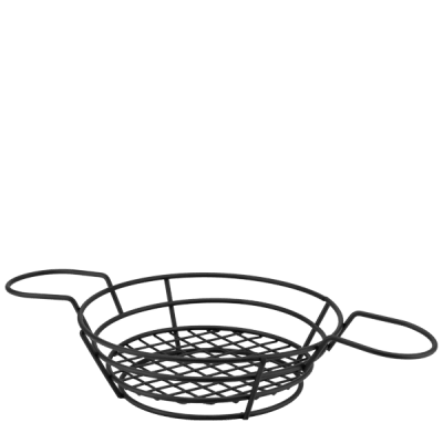 Метална кръгла кошничка за сервиране 19.5 x h 6 см с място за 2 сосиери, цвят черен