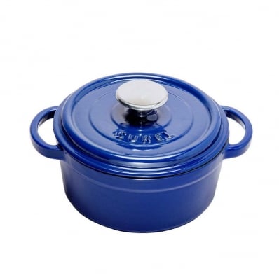 Чугунена кръгла тенджера с капак 20 x 9.5 см, 2.4 литра, син цвят, SUREL Турция