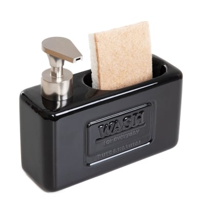 Комплект дозатор за течен сапун с гъба за почистване JASAI, черен цвят, HOMLA Полша