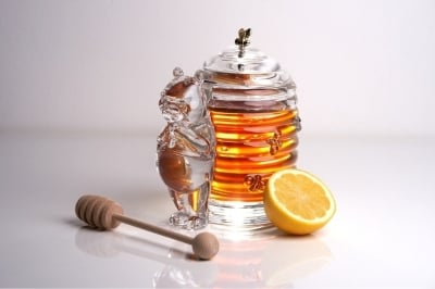 Кристален съд за мед Мечо Пух с дървена лъжица, Bohemia Crystal