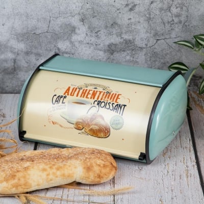 Метална кутия за хляб Authentique, цвят тюркоаз, 14.5 x 33 x 22 см