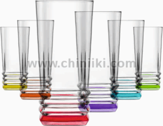 Стъклени чаши за вода с цветно дъно 335 мл CORAL, 6 броя