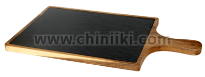 Акациева дъска с дръжка и каменна плоча за сервиране и презентация, 45 x 25 см