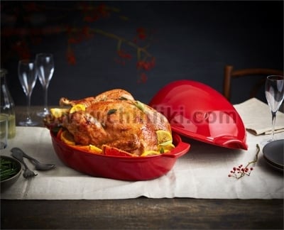 Керамична форма за печене на пиле 42 x 28 см, червен цвят, LARGE ROASTER, EMILE HENRY Франция