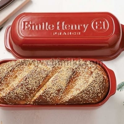 Керамична форма за печене на хляб LARGE BREAD LOAF BAKER, червен цвят, EMILE HENRY Франция