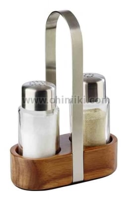 Комплект сол и пипер с акациева стойка 3 части, Menage Wood, APS Германия