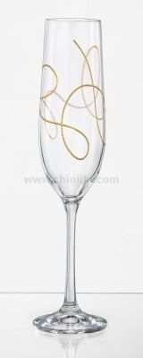 Гравирани чаши за шампанско 190 мл STRING, златист кант, 2 броя, Bohemia Crystalex