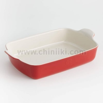 Керамична форма за печене 34 x 24 см, бял и червен цвят, INDIVIDUAL RECTANGULAR DISH, EMILE HENRY Франция