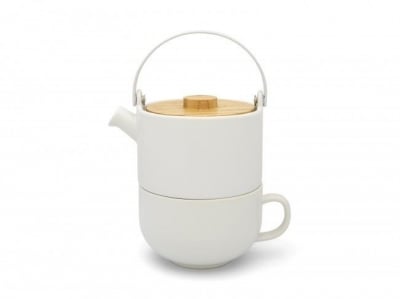 Керамичен сет за чай с филтър и бамбуков капак 500 мл Umea, бял цвят, BREDEMEIJER Нидерландия