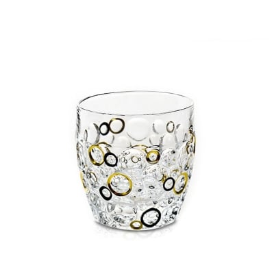 Кристални чаши за уиски 350 мл Lisboa Gold and Black Circles, 6 броя, Bohemia Crystal