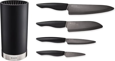KYOCERA Комплект от 4 броя керамични ножове с блок за съхранение GEN, черно острие