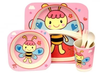 Бамбуков детски сервиз за хранене Пчеличка 5 части