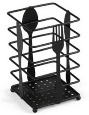 Метална поставка за прибори CUTLERY, черен цвят, квадратна форма, Ø 10 х 10 x 17 см