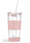 Двустенна стъклена чаша 600 мл със сламка и капак Fuori, розов цвят, Vialli Design Полша