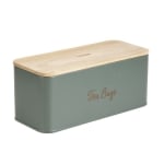 Стоманена кутия за чай с 3 сектора и бамбуков капак ESCILLE, 20 x 8 x 8 см, зелен цвят, HOMLA Полша