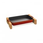 Чугунена тава за печене 26 x 40 см с дървена подложка, червен цвят, LAVA Турция