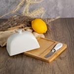 Керамичен съд за масло с бамбукова подложка и ножче за мазане