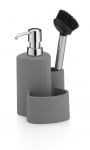 Комплект диспенсър за сапун 350 мл с четка и отделение за гъба PURANA, цвят светло сив, KELA Германия