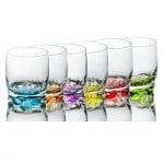 Стъклени чаши за ракия 80 мл с цветно дъно CORAL, 6 броя