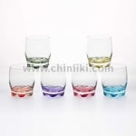 Стъклени чаши за уиски 290 мл с цветно дъно CORAL, 6 броя