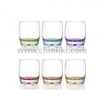 Стъклени чаши за уиски 290 мл с цветно дъно CORAL, 6 броя
