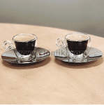 Двустенни чаши за еспресо кафе 65 мл с подложни чинийки INOX, 4 части, LUIGI BORMIOLI Италия