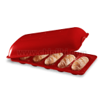 Керамична форма за печене на МИНИ багети, MINI BAGUETTE BAKER, червен цвят, EMILE HENRY Франция