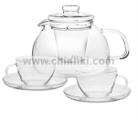 Комплект кана за чай + 2 чаши от боросиликатно стъкло, Termisil Полша