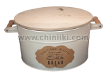 Метална кутия за хляб с дървен капак, цвят крем