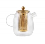 Стъклен чайник 1 литър Tulip, цедка златист мат, Vialli Design Полша