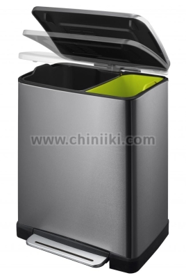 Кош за разделно събиране на отпадъци 28 + 18 литра, E-CUBE, графит/инокс, EKO EUROPE Холандия