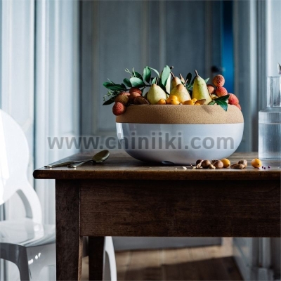 Керамична фруктиера с корков капак 36 см, бял цвят, LARGE STORAGE BOWL, EMILE HENRY Франция