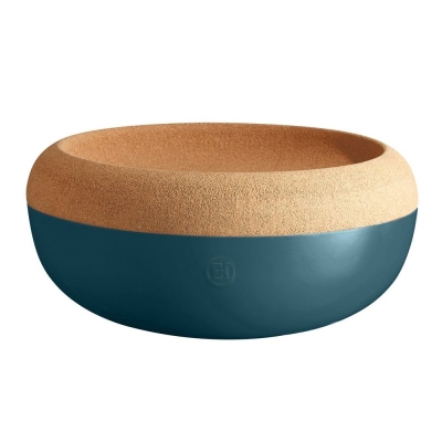 Керамична купа - фруктиера с корков капак 36 см, синьо зелен цвят, LARGE STORAGE BOWL, EMILE HENRY Франция