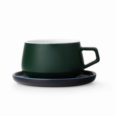 Порцеланова чаша за чай с подложна чинийка 250 мл, VIVA Classic Pine Green
