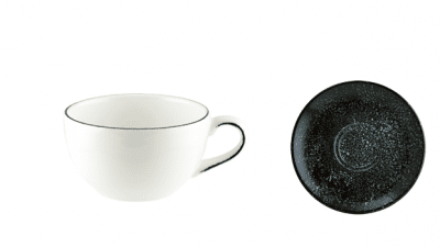 Cosmos Black порцеланова чаша с чинийка за чай 350 мл, Bonna Турция
