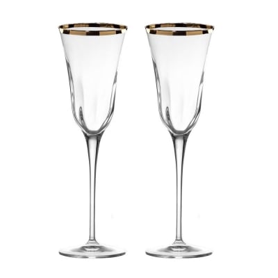 Кристални чаши за шампанско 240 мл JULIA OPTIC GOLD RIM, 2 броя, LA REINE Италия