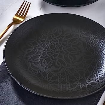 Порцеланова чиния 21 см Orlando, цвят черен мат с декор, Gural Турция