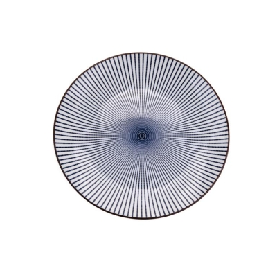 Порцеланова основна чиния 27 см NAVIA BLUE & BROWN, сини ленти с кафяв кант, HOMLA Полша