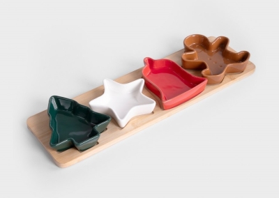 Плато за сервиране с 4 бр цветни коледни купички TROEL, 39 x 12 см, HOMLA Полша