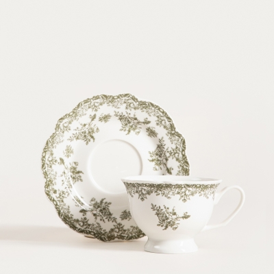 Порцеланова чаша за кафе или чай 200 мл с чинийка LOURRY, зелена, HOMLA Полша