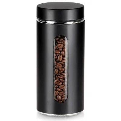 Стъклен буркан за съхранение 1.3 л - черен, VL Полша