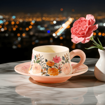 Порцеланова чаша с чинийка за кафе и чай 300 мл, Vintage Flora