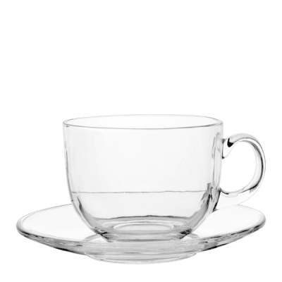 Стъклена чаша за чай 420 мл с подложна чинийка, 2 части