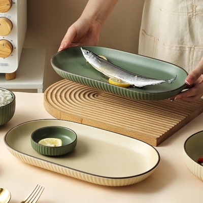 Керамично овално плато 31 х 17.7 см - Nordic BEIGE