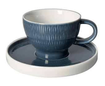 Порцеланова чаша за еспресо кафе 90 мл с чинийка, син цвят, HELLA STEEL BLUE