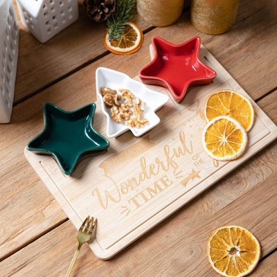 Плато за сервиране с 3 броя коледни купички TROEL, 30 x 22 см, HOMLA Полша