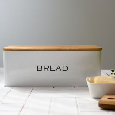 Метална кутия за хляб с бамбуков капак 33 x 18 см KINE, HOMLA Полша