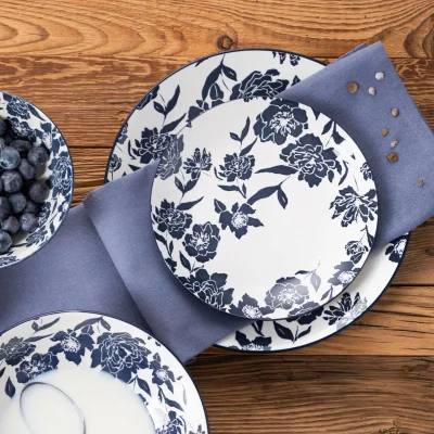Порцеланова десертна чиния 19 см NAVIA BLUE FLOWER, сини цветя , HOMLA Полша