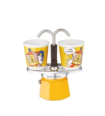 Комплект кафеварка с 2 броя чаши Lichtenstein, жълт цвят, Bialetti Италия